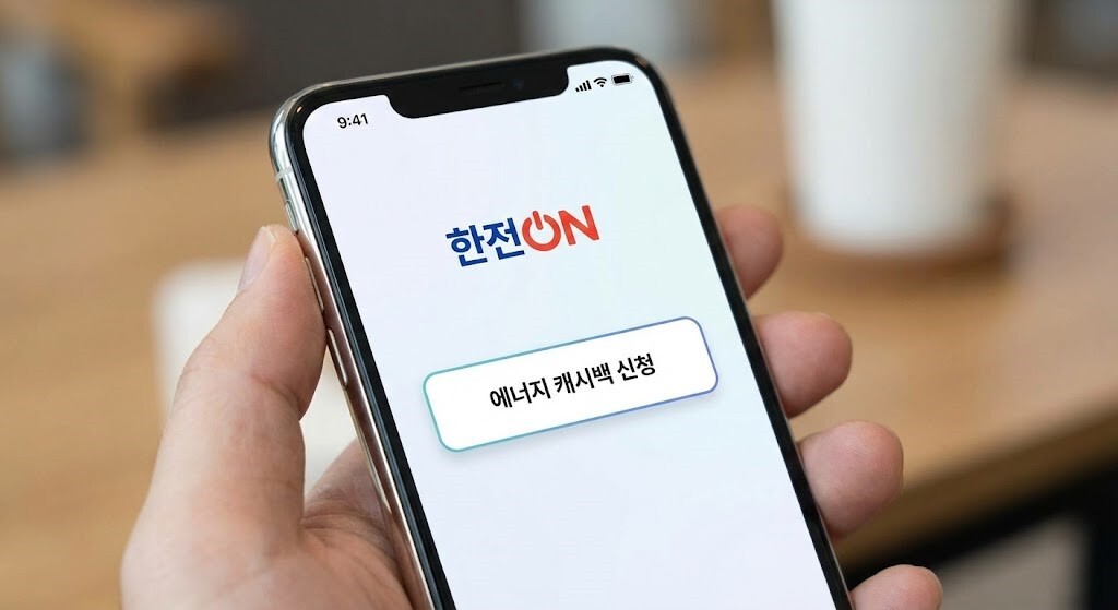 스마트폰 '한전ON' 앱 화면에서 '에너지 캐시백 신청' 버튼이 활성화된 모습